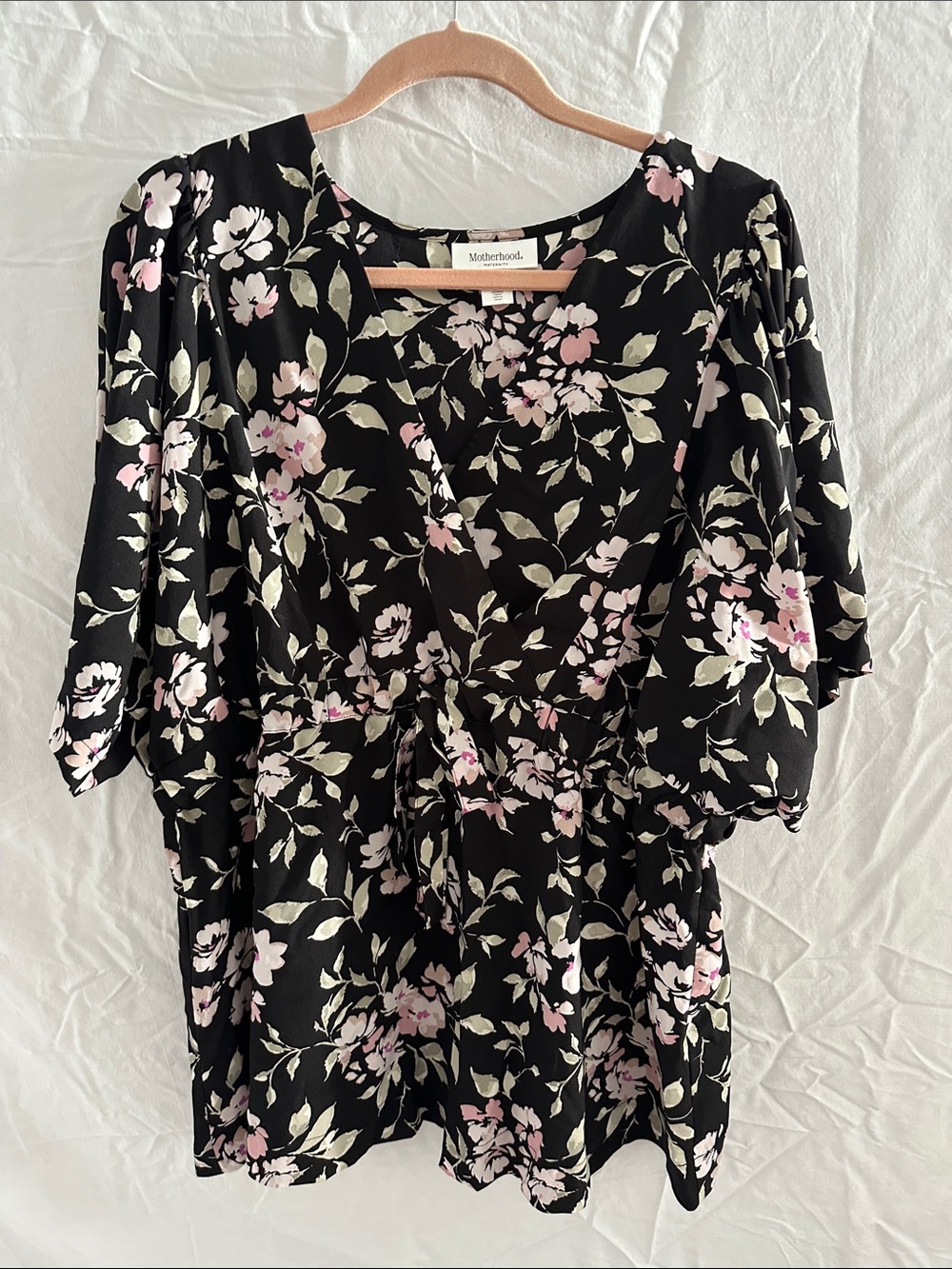 Motherhood Maternity Black Floral Wrap Tie-Front Tunic